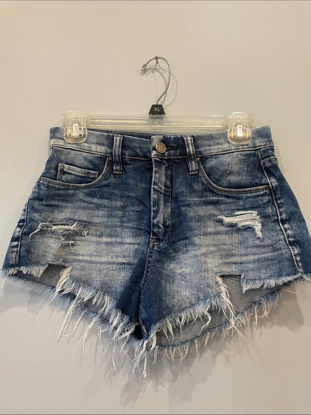 Distressed High-Waist Denim Shorts - Washed Blue blank NYC size 25